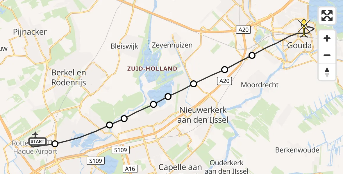 Routekaart van de vlucht: Lifeliner 2 naar Gouda