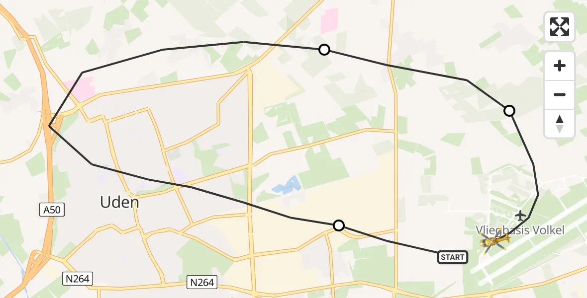 Vluchtroute Traumahelikopter Vliegbasis Volkel - Vliegbasis Volkel, 14 maart 2023, 21:38