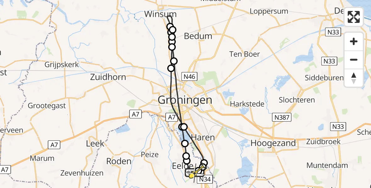 Routekaart van de vlucht: Lifeliner 4 naar Groningen Airport Eelde