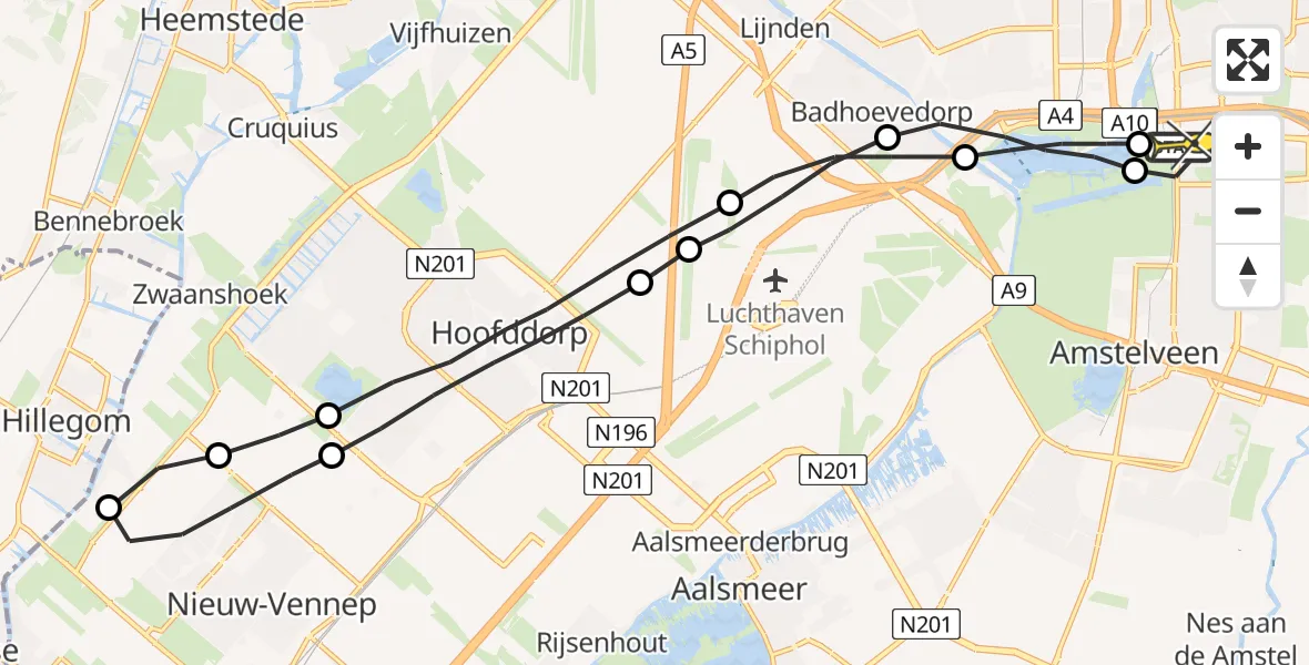 Routekaart van de vlucht: Lifeliner 1 naar VU Medisch Centrum Amsterdam