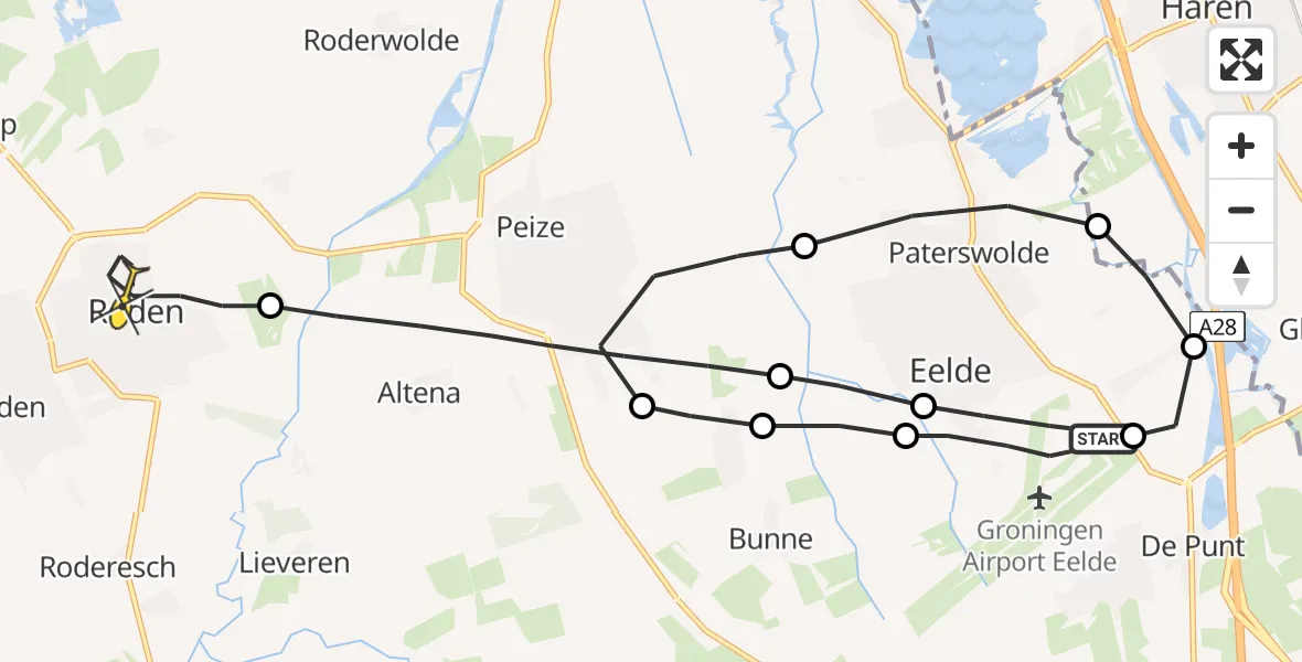 Routekaart van de vlucht: Lifeliner 4 naar Roden