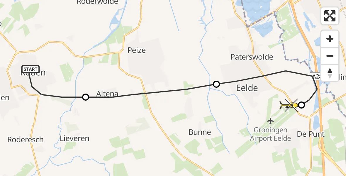 Routekaart van de vlucht: Lifeliner 4 naar Groningen Airport Eelde