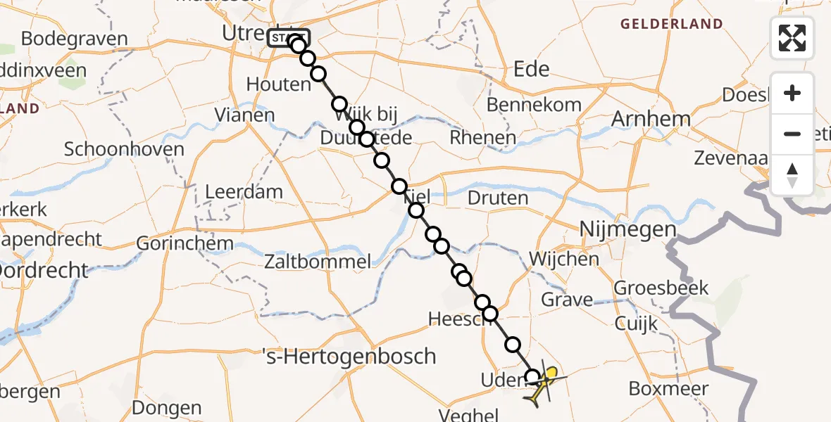 Routekaart van de vlucht: Lifeliner 3 naar Vliegbasis Volkel