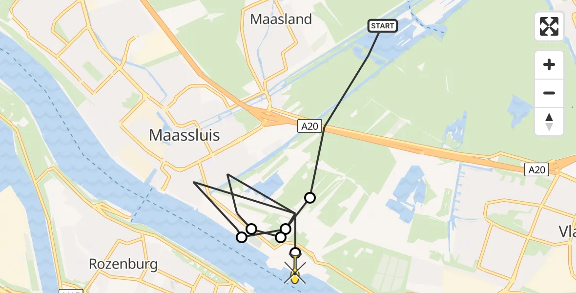 Routekaart van de vlucht: Politieheli naar Vlaardingen