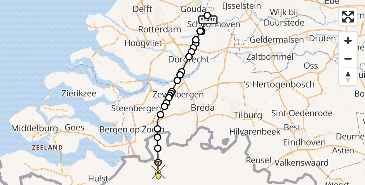 Routekaart van de vlucht: Politieheli naar Brasschaat