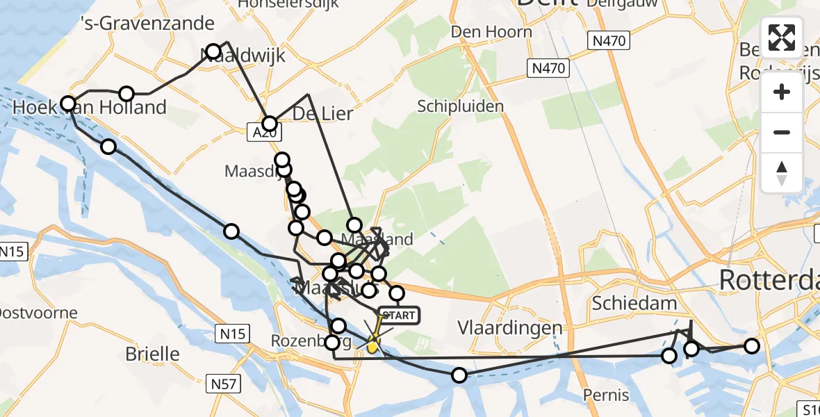 Routekaart van de vlucht: Politieheli naar Vlaardingen