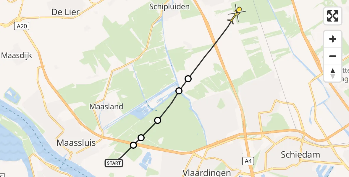 Routekaart van de vlucht: Politieheli naar Delft