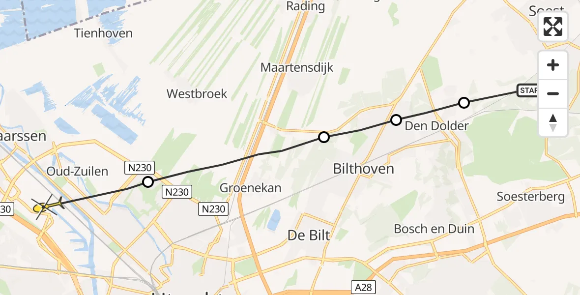 Routekaart van de vlucht: Politieheli naar Utrecht