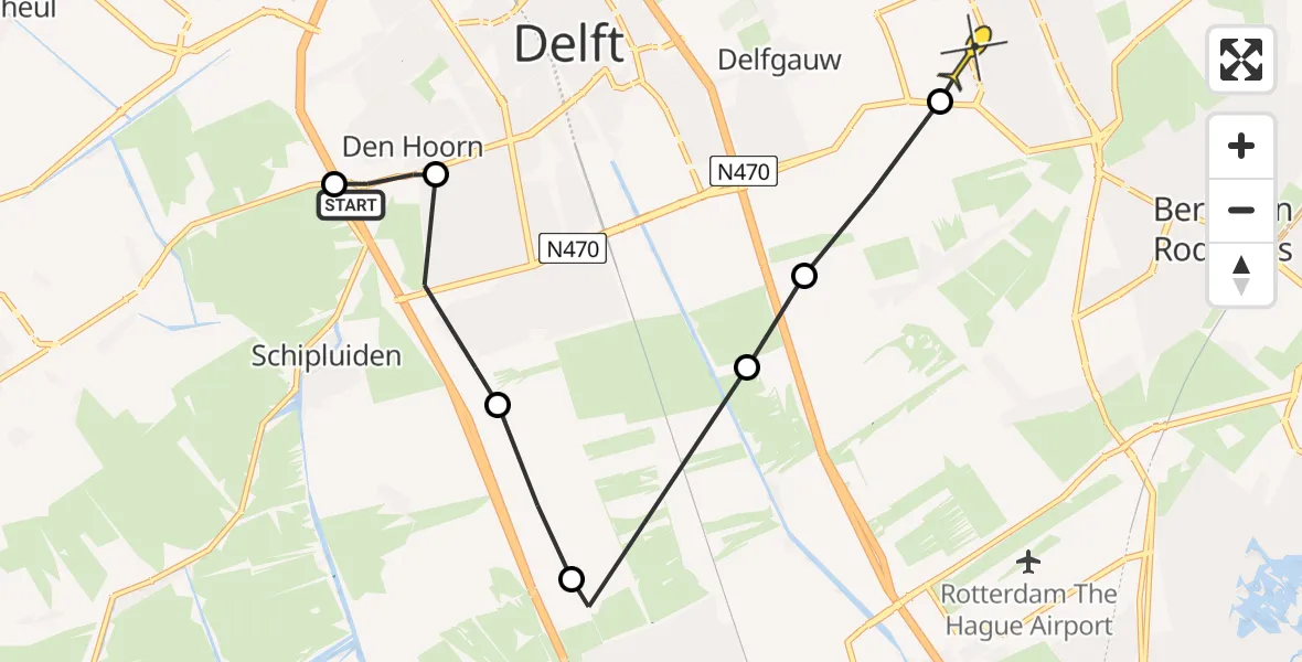 Routekaart van de vlucht: Politiehelikopter naar Pijnacker