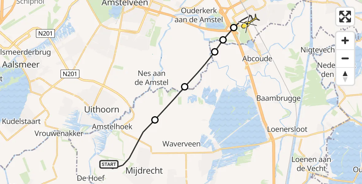 Routekaart van de vlucht: Lifeliner 1 naar Academisch Medisch Centrum (AMC)