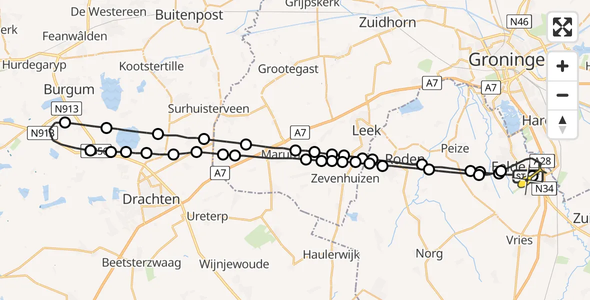 Routekaart van de vlucht: Lifeliner 4 naar Groningen Airport Eelde