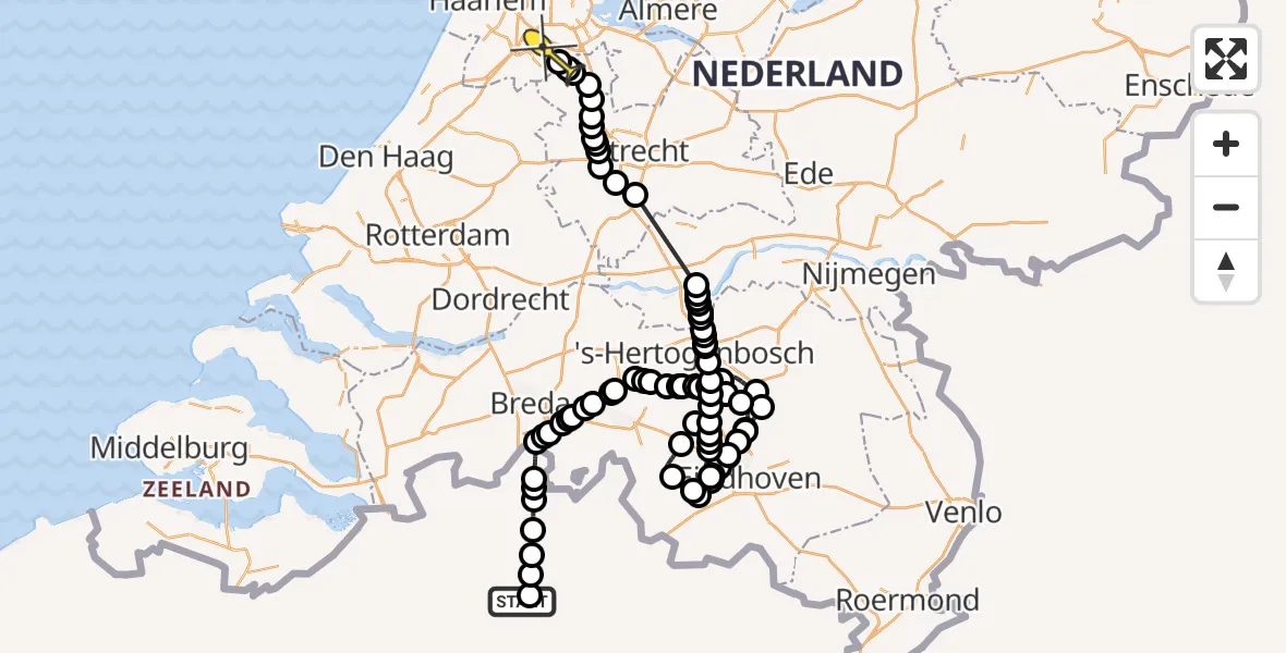 Routekaart van de vlucht: Politiehelikopter naar Amstelveen