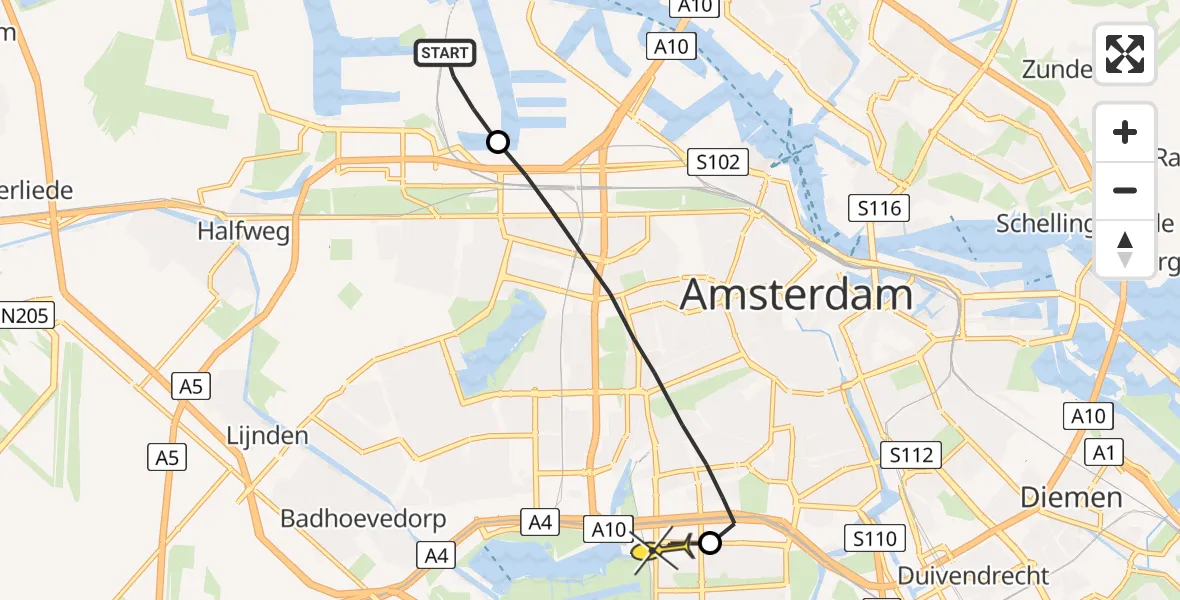 Routekaart van de vlucht: Lifeliner 1 naar VU Medisch Centrum Amsterdam
