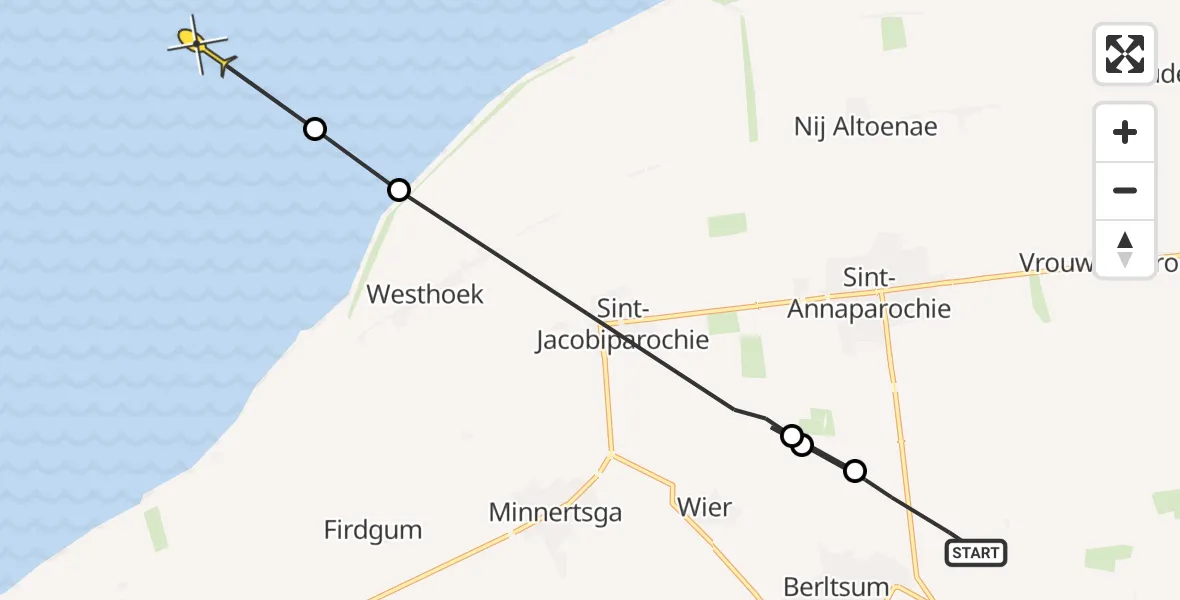 Routekaart van de vlucht: Ambulanceheli naar Oosterend