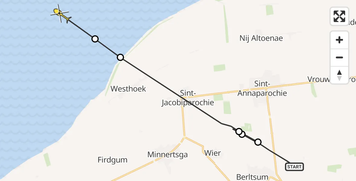 Routekaart van de vlucht: Ambulancehelikopter naar Oosterend