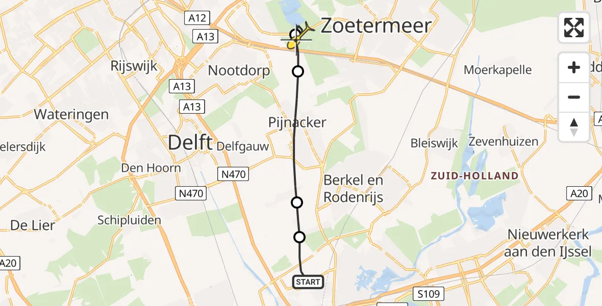 Routekaart van de vlucht: Lifeliner 2 naar Zoetermeer