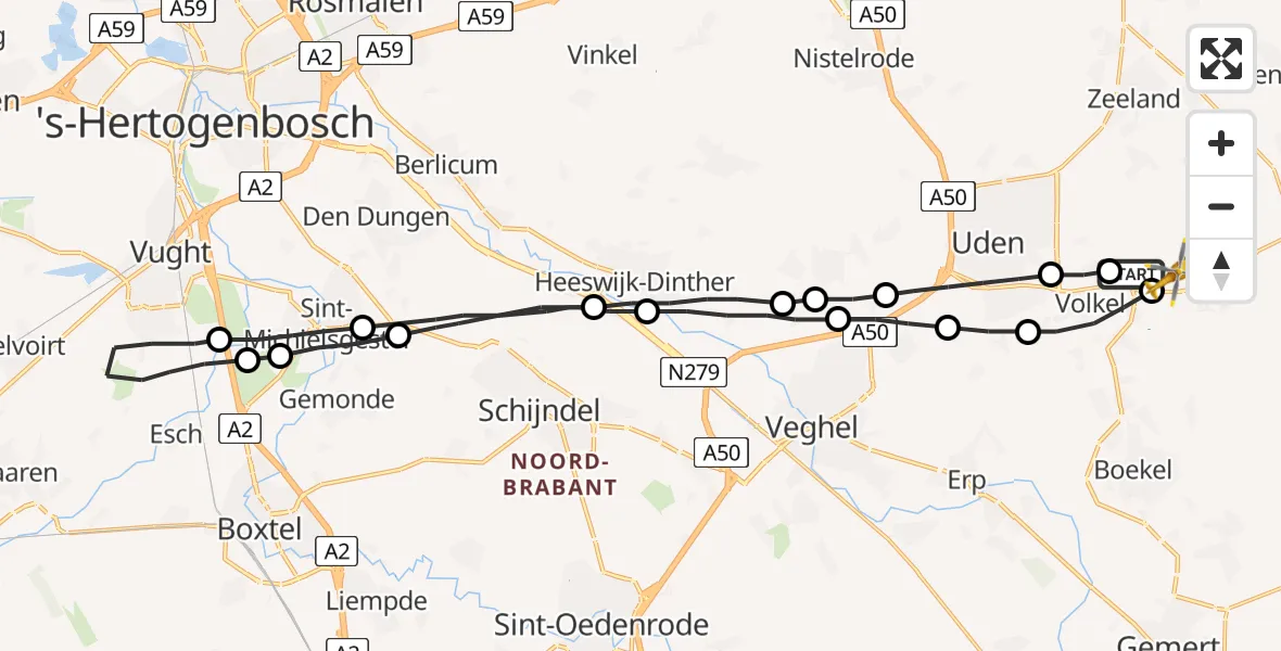 Vluchtroute Traumahelikopter Vliegbasis Volkel - Vliegbasis Volkel, 15 maart 2023, 13:27