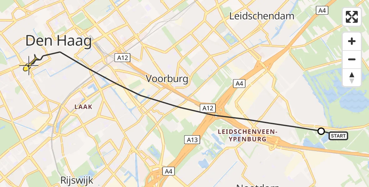 Routekaart van de vlucht: Lifeliner 2 naar Den Haag