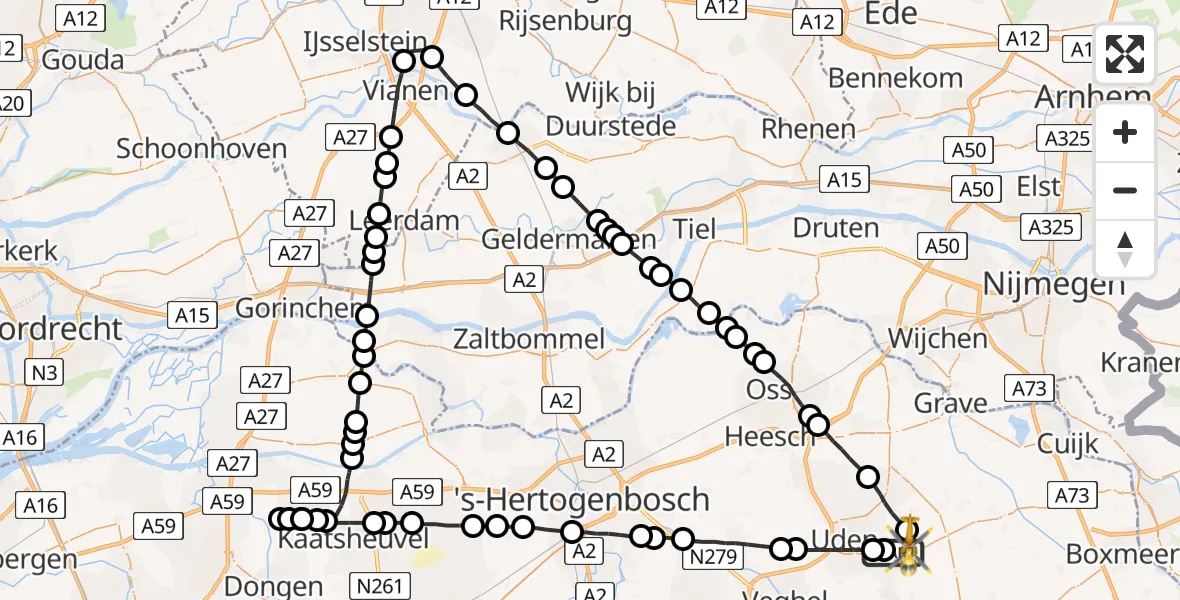 Vluchtroute Traumahelikopter Vliegbasis Volkel - Vliegbasis Volkel, 15 maart 2023, 14:15