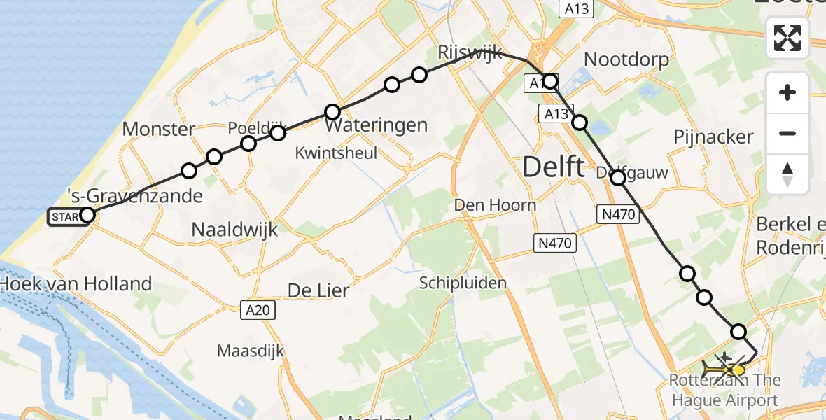 Routekaart van de vlucht: Lifeliner 2 naar Rotterdam The Hague Airport