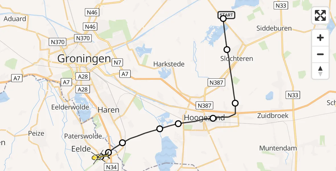 Routekaart van de vlucht: Lifeliner 4 naar Groningen Airport Eelde