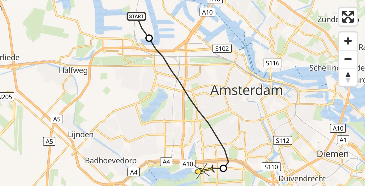 Routekaart van de vlucht: Lifeliner 1 naar VU Medisch Centrum Amsterdam