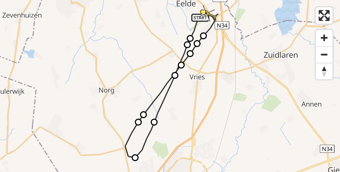 Routekaart van de vlucht: Lifeliner 4 naar Groningen Airport Eelde