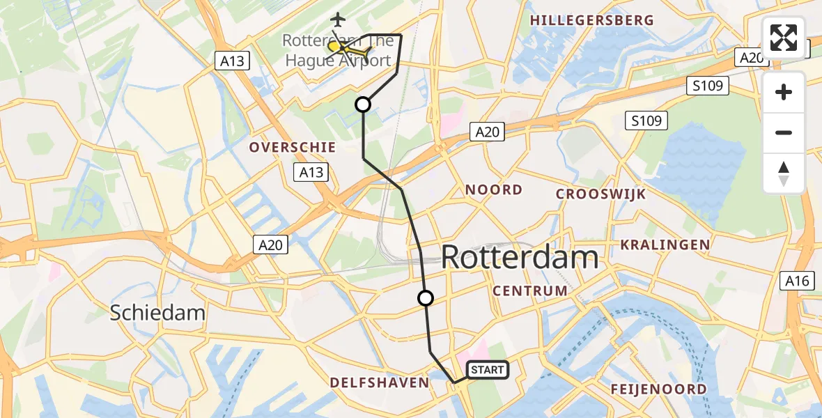 Routekaart van de vlucht: Lifeliner 2 naar Rotterdam The Hague Airport