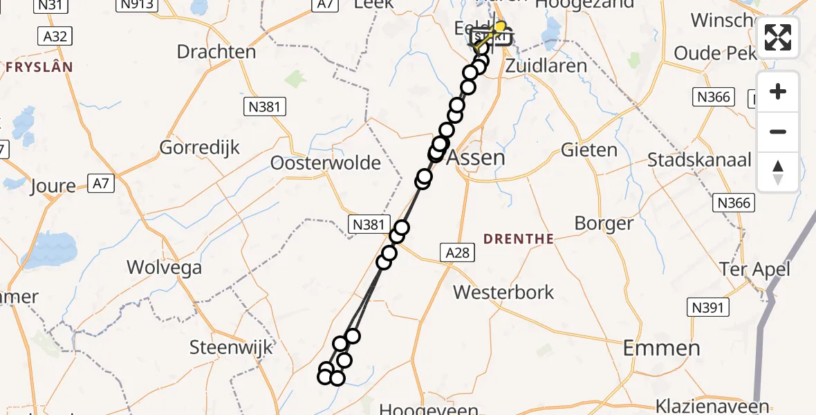 Routekaart van de vlucht: Lifeliner 4 naar Groningen Airport Eelde