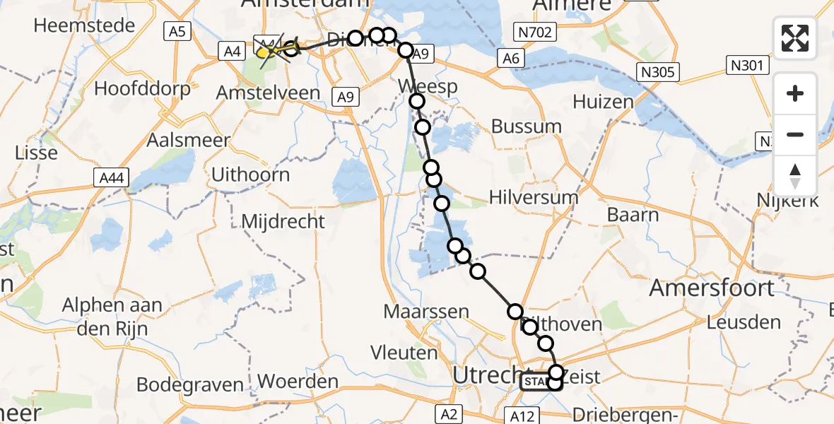 Routekaart van de vlucht: Lifeliner 1 naar VU Medisch Centrum Amsterdam