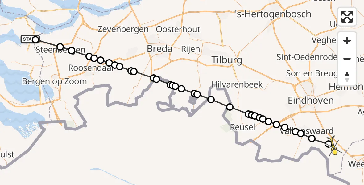 Routekaart van de vlucht: Lifeliner 3 naar Soerendonk