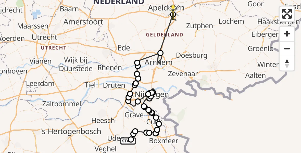 Routekaart van de vlucht: Politieheli naar Apeldoorn