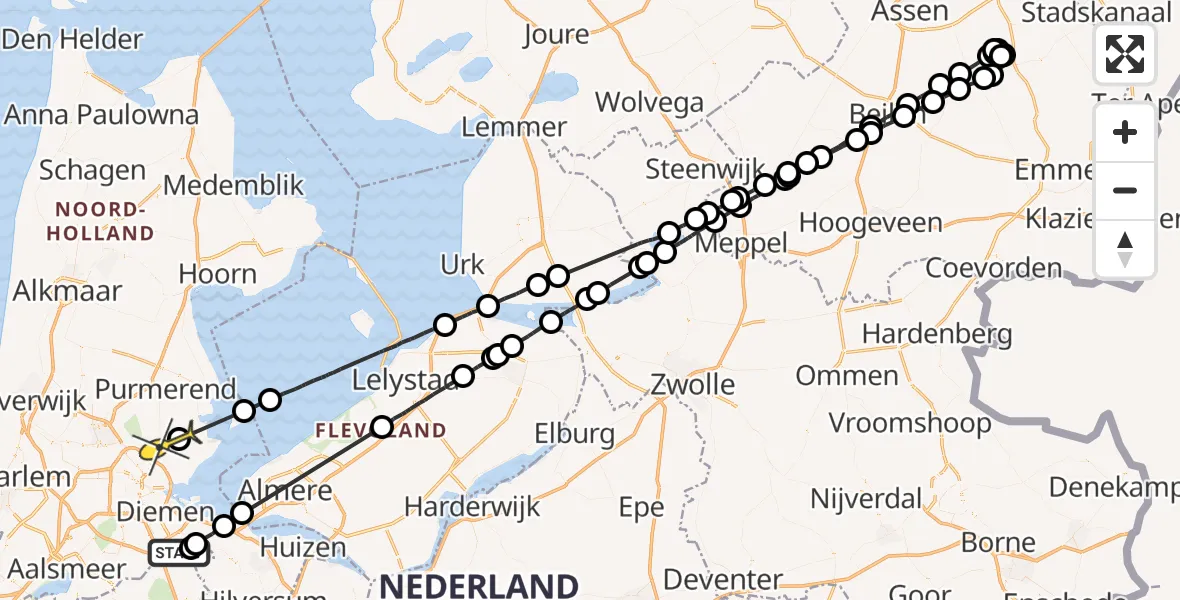 Routekaart van de vlucht: Politiehelikopter naar Watergang