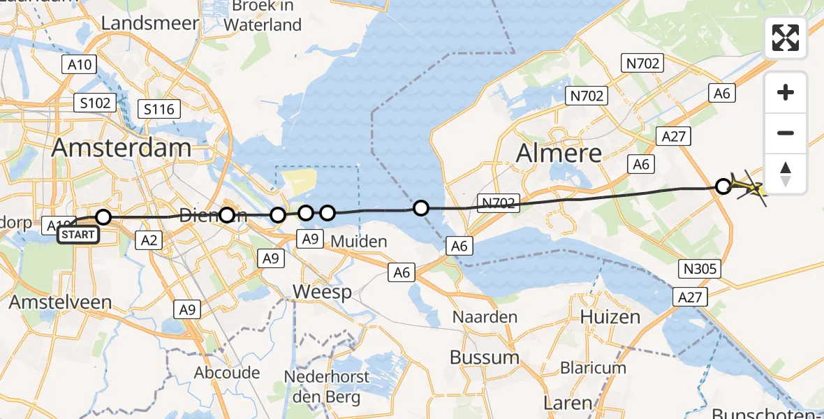 Routekaart van de vlucht: Lifeliner 1 naar Zeewolde