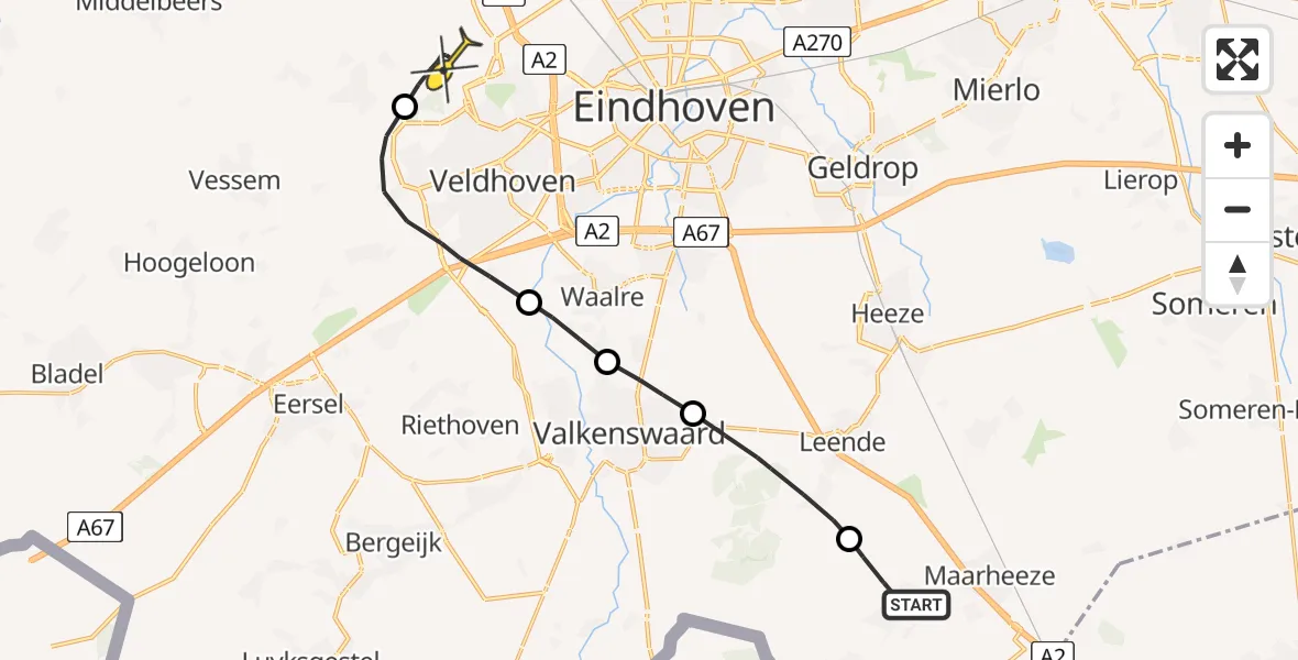 Routekaart van de vlucht: Lifeliner 3 naar Eindhoven Airport