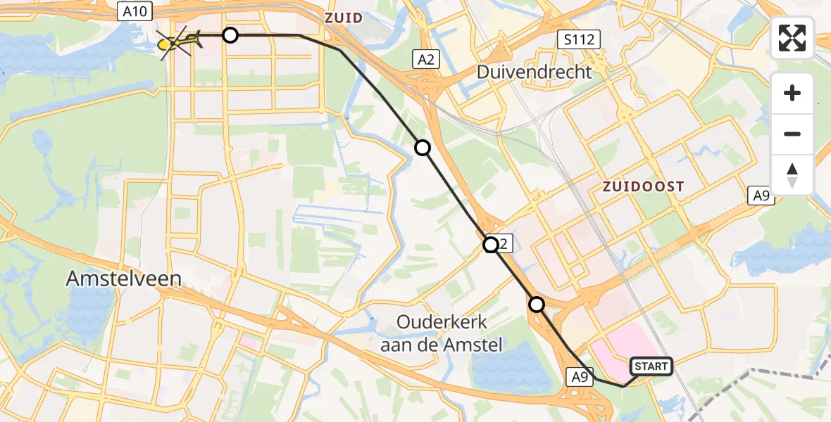 Routekaart van de vlucht: Lifeliner 1 naar VU Medisch Centrum Amsterdam