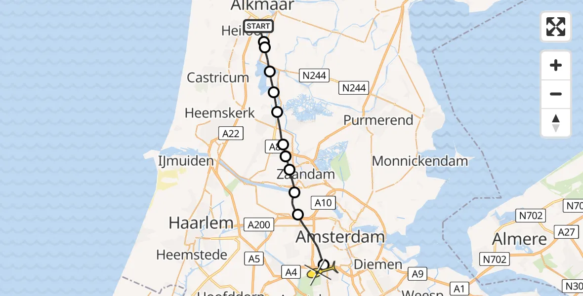 Routekaart van de vlucht: Lifeliner 1 naar VU Medisch Centrum Amsterdam