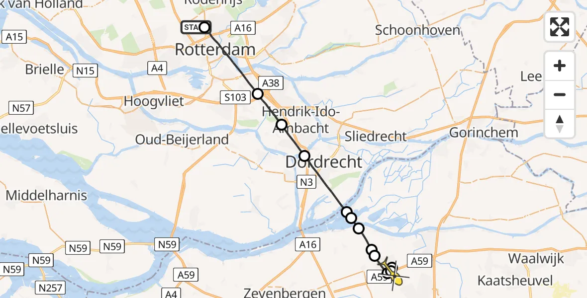 Routekaart van de vlucht: Lifeliner 2 naar Den Hout