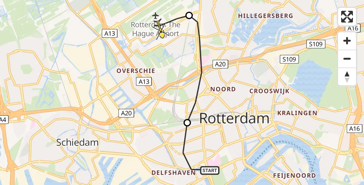 Routekaart van de vlucht: Lifeliner 2 naar Rotterdam The Hague Airport