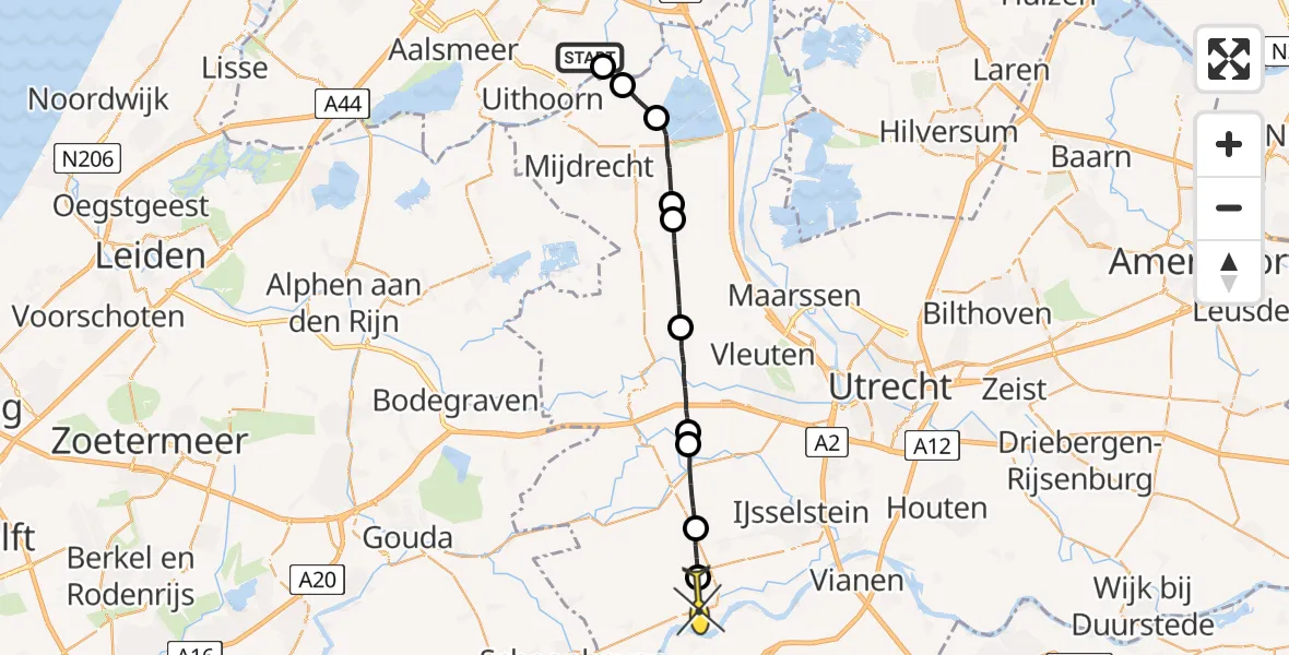 Routekaart van de vlucht: Politiehelikopter naar Lopik