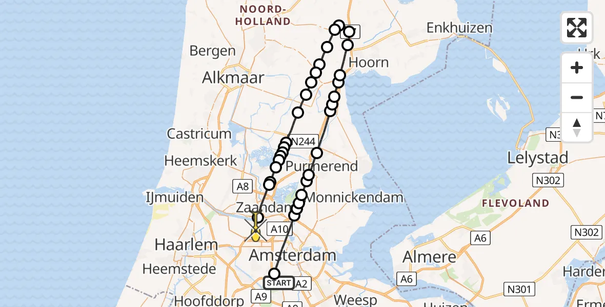 Routekaart van de vlucht: Lifeliner 1 naar Amsterdam Heliport