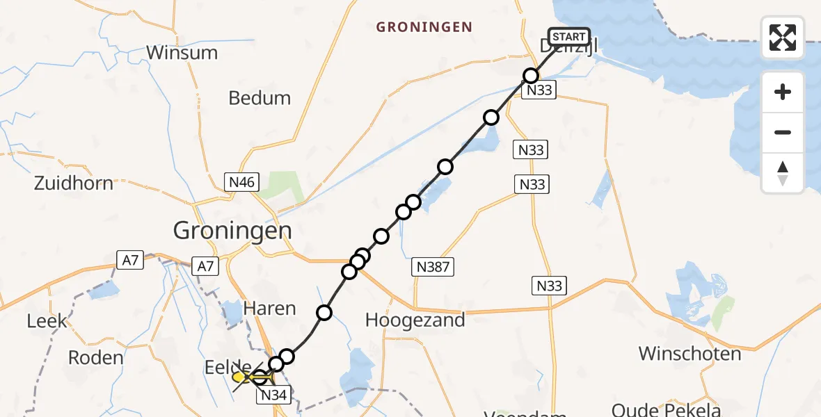 Routekaart van de vlucht: Lifeliner 4 naar Groningen Airport Eelde