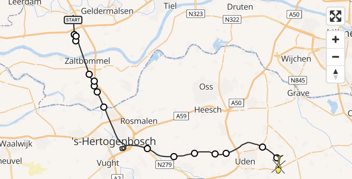 Routekaart van de vlucht: Politieheli naar Vliegbasis Volkel