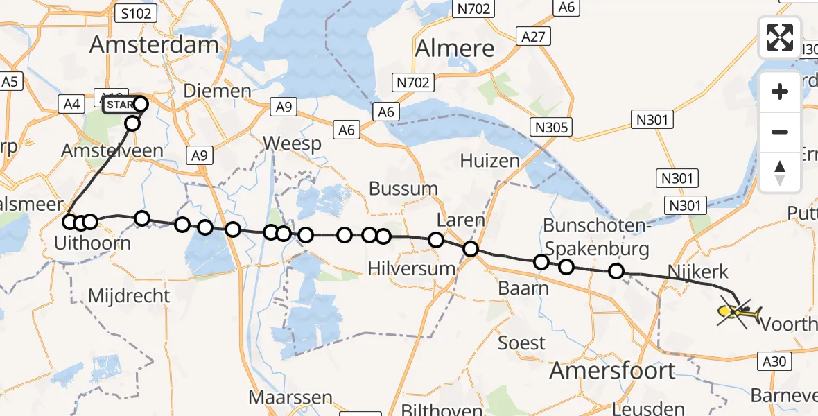 Routekaart van de vlucht: Lifeliner 1 naar Nijkerk