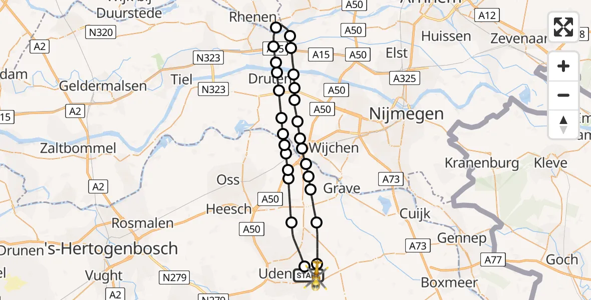 Vluchtroute Traumahelikopter Vliegbasis Volkel - Vliegbasis Volkel, 16 maart 2023, 10:41