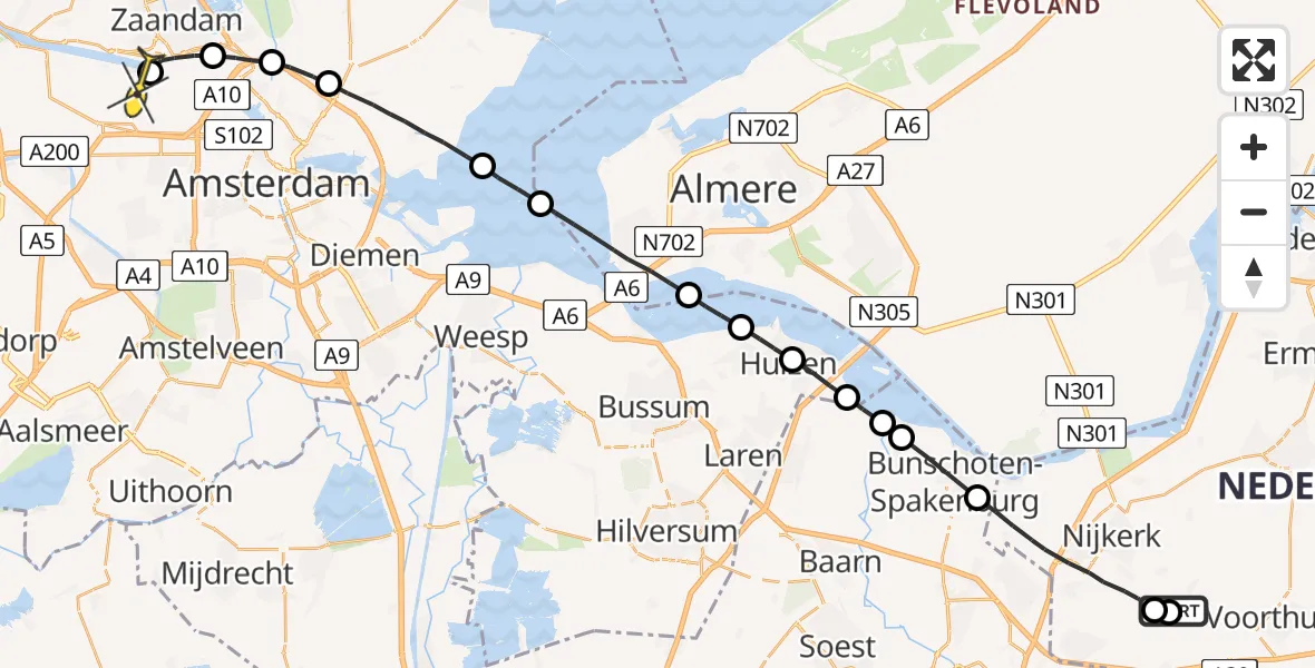 Routekaart van de vlucht: Lifeliner 1 naar Amsterdam Heliport