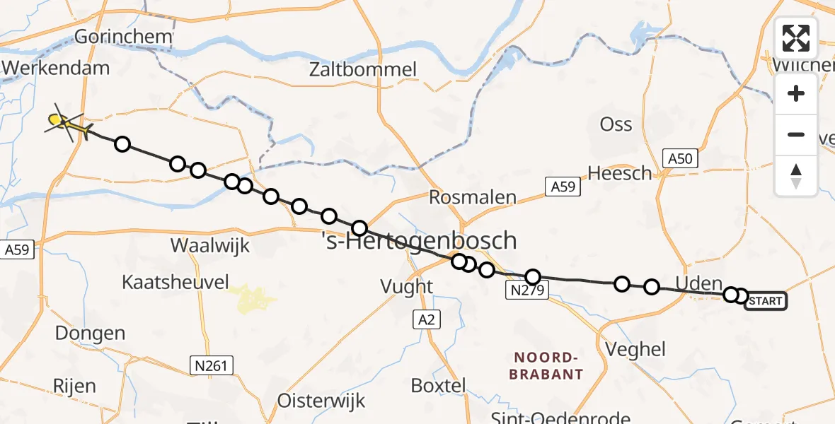 Routekaart van de vlucht: Politieheli naar Nieuwendijk