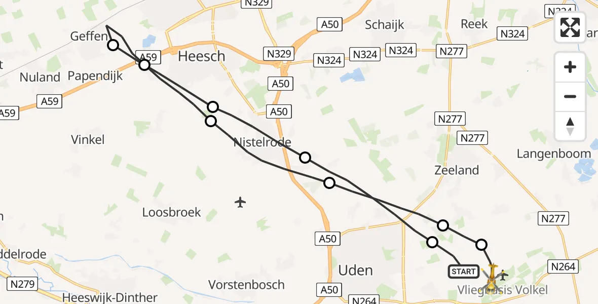 Vluchtroute Traumahelikopter Vliegbasis Volkel - Vliegbasis Volkel, 16 maart 2023, 11:41