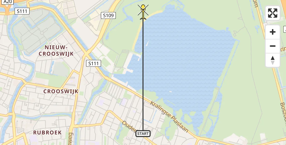 Vluchtroute Politiehelikopter van Rotterdam naar Rotterdam