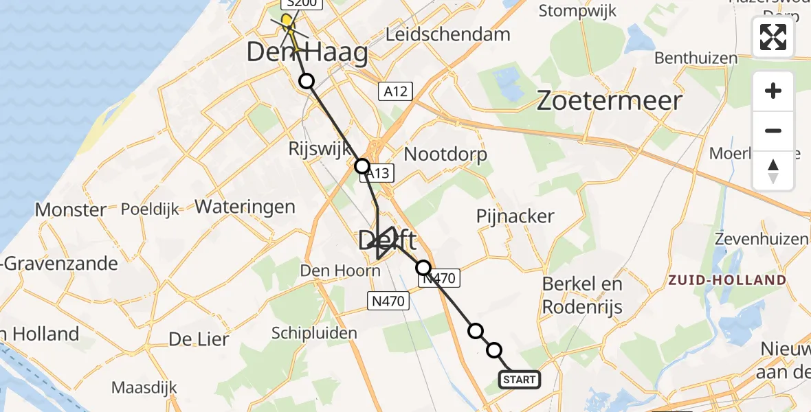 Vluchtroute Politiehelikopter van Rotterdam The Hague Airport naar Den Haag